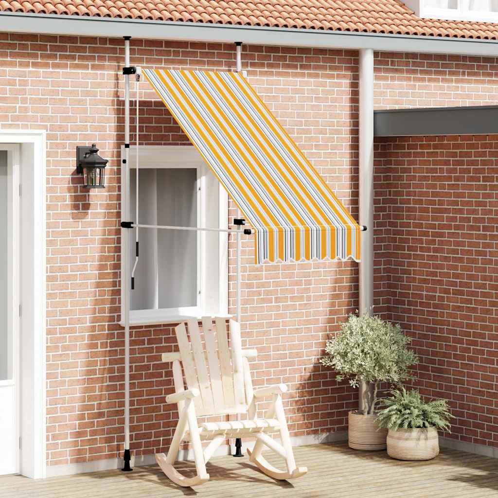 Toldo Manual Retráctil Amarillo Y Azul A Rayas 100 Cm_1