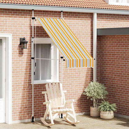 Toldo Manual Retráctil Amarillo Y Azul A Rayas 100 Cm_1