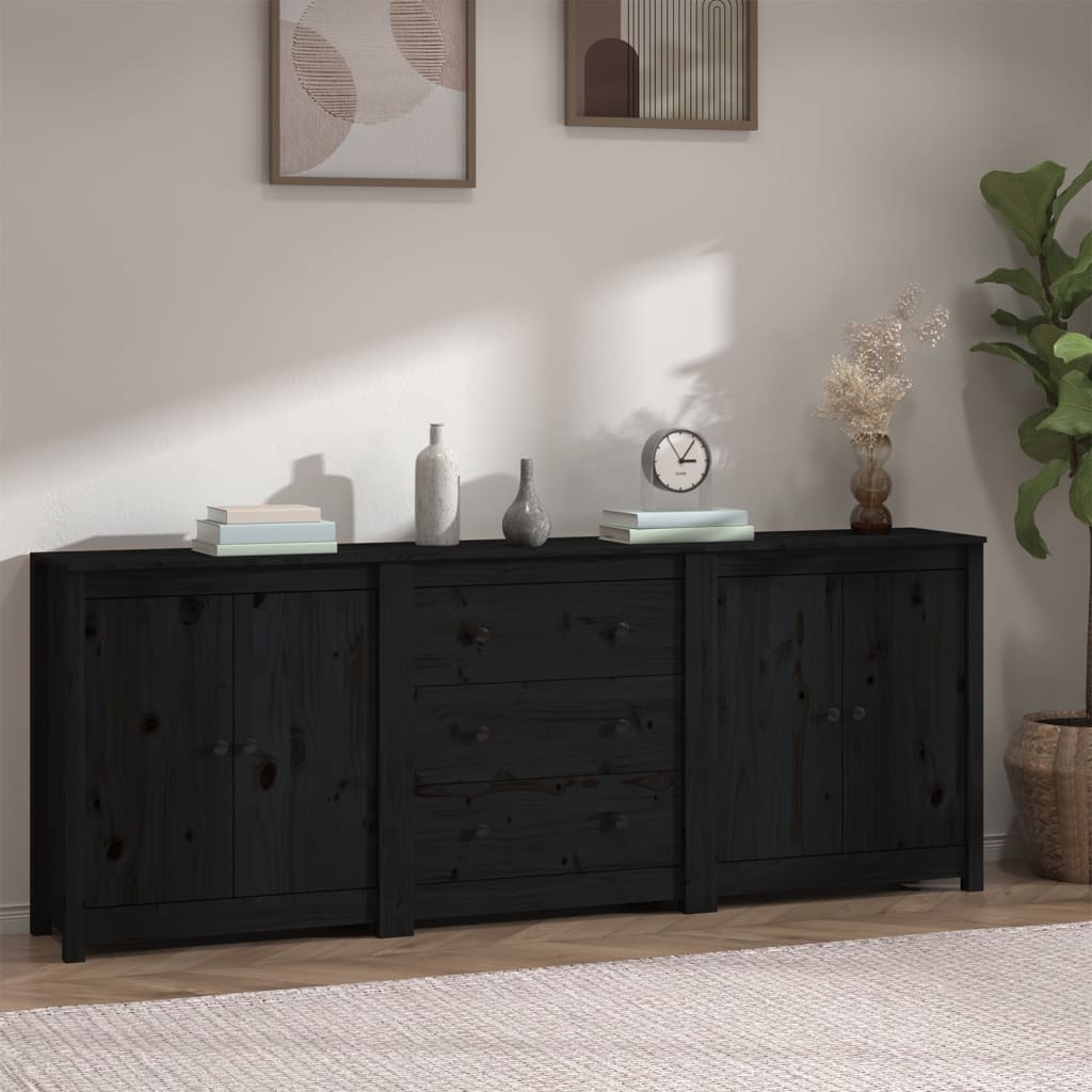 Aparador De Madera Maciza De Pino Negro 210x35x80 Cm_0
