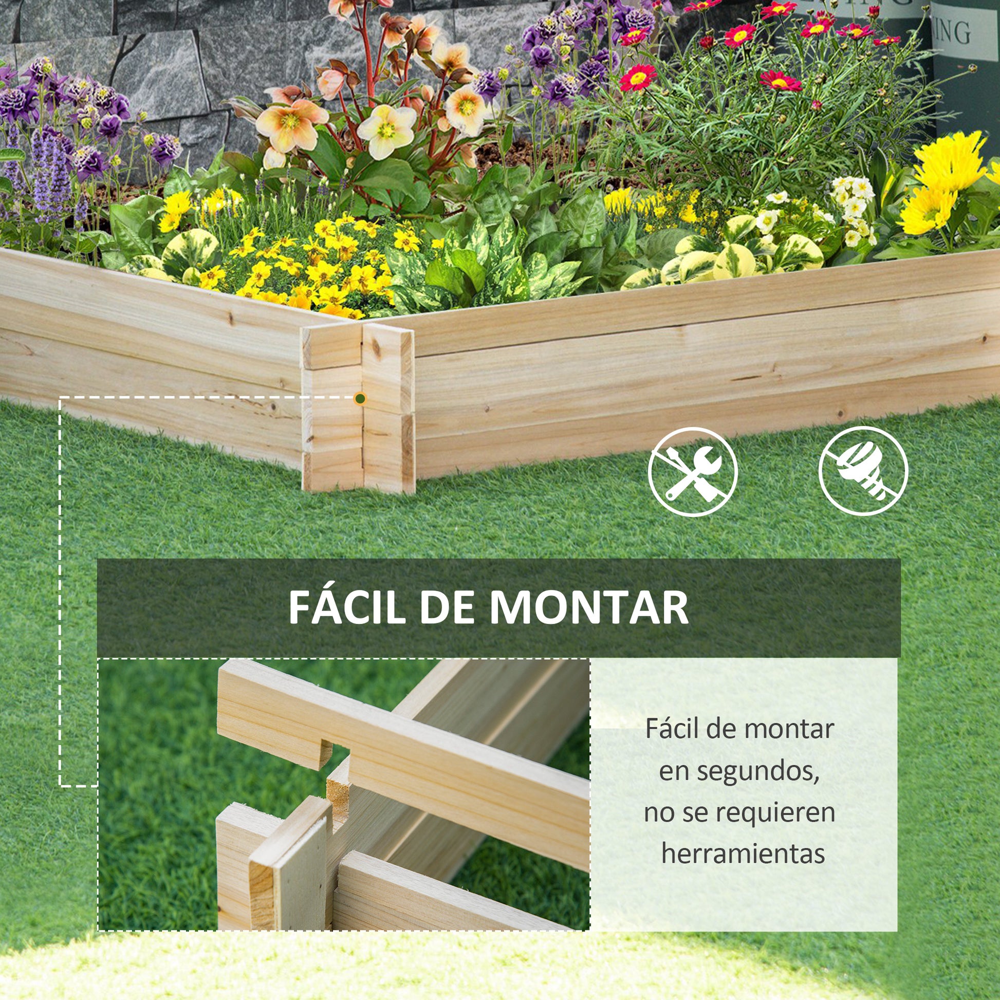 Outsunny Arriate De Madera De Jardín Suelo De Huerto Urbano 100x100x16cm Natural_4