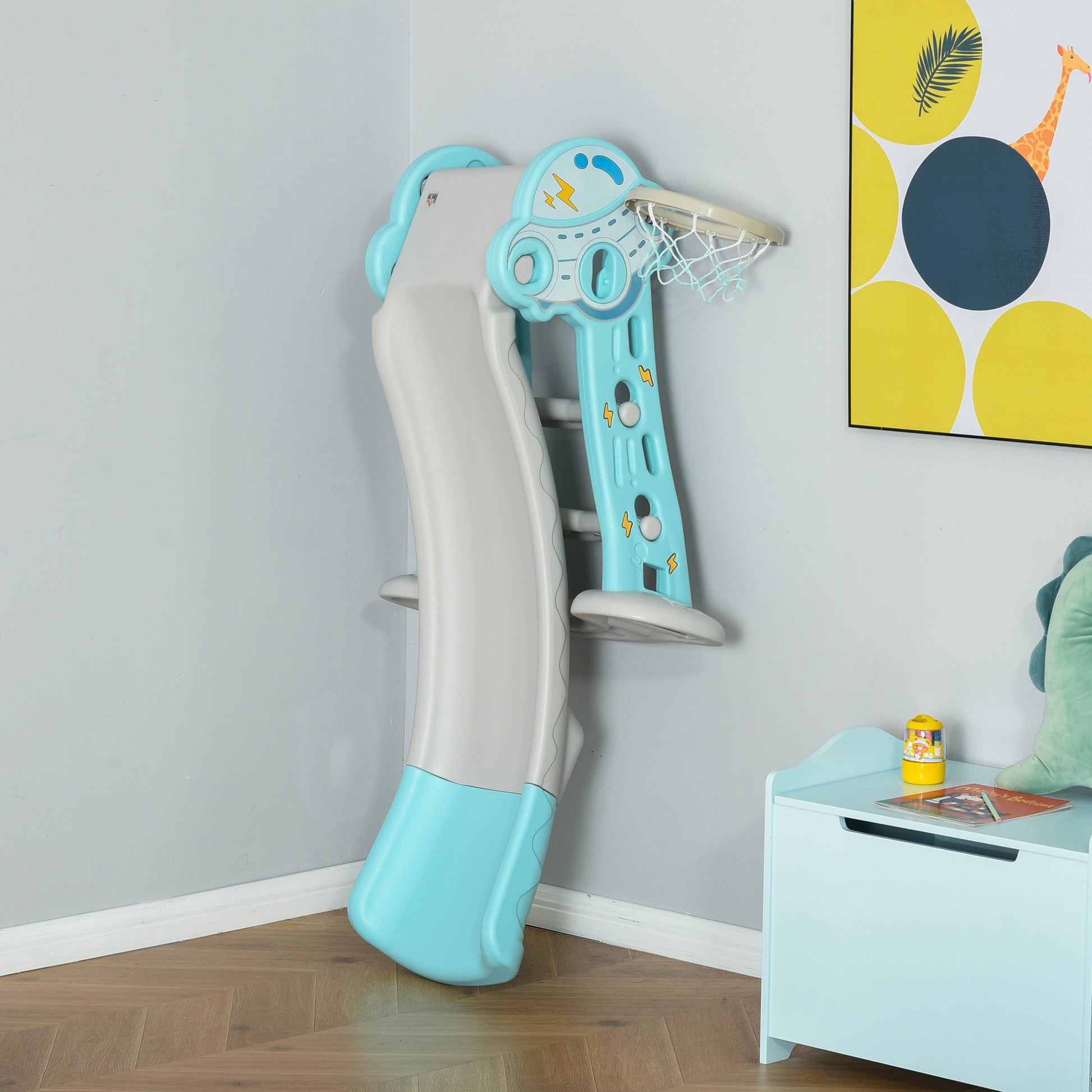Homcom Tobogán Para Niños +18 Meses Plegable Modelo Ovni Con Canasta De_3