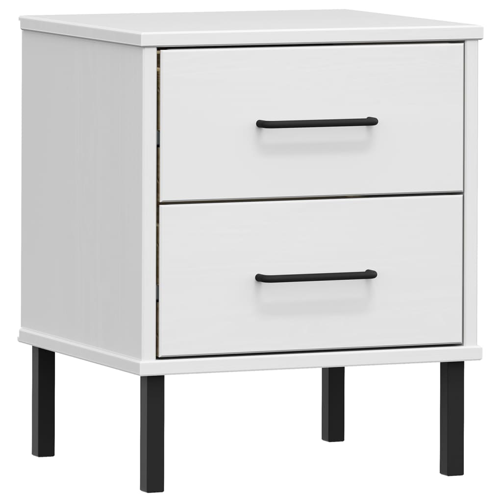 Mesita De Noche Patas De Metal Madera Maciza Pino Blanca Oslo_0