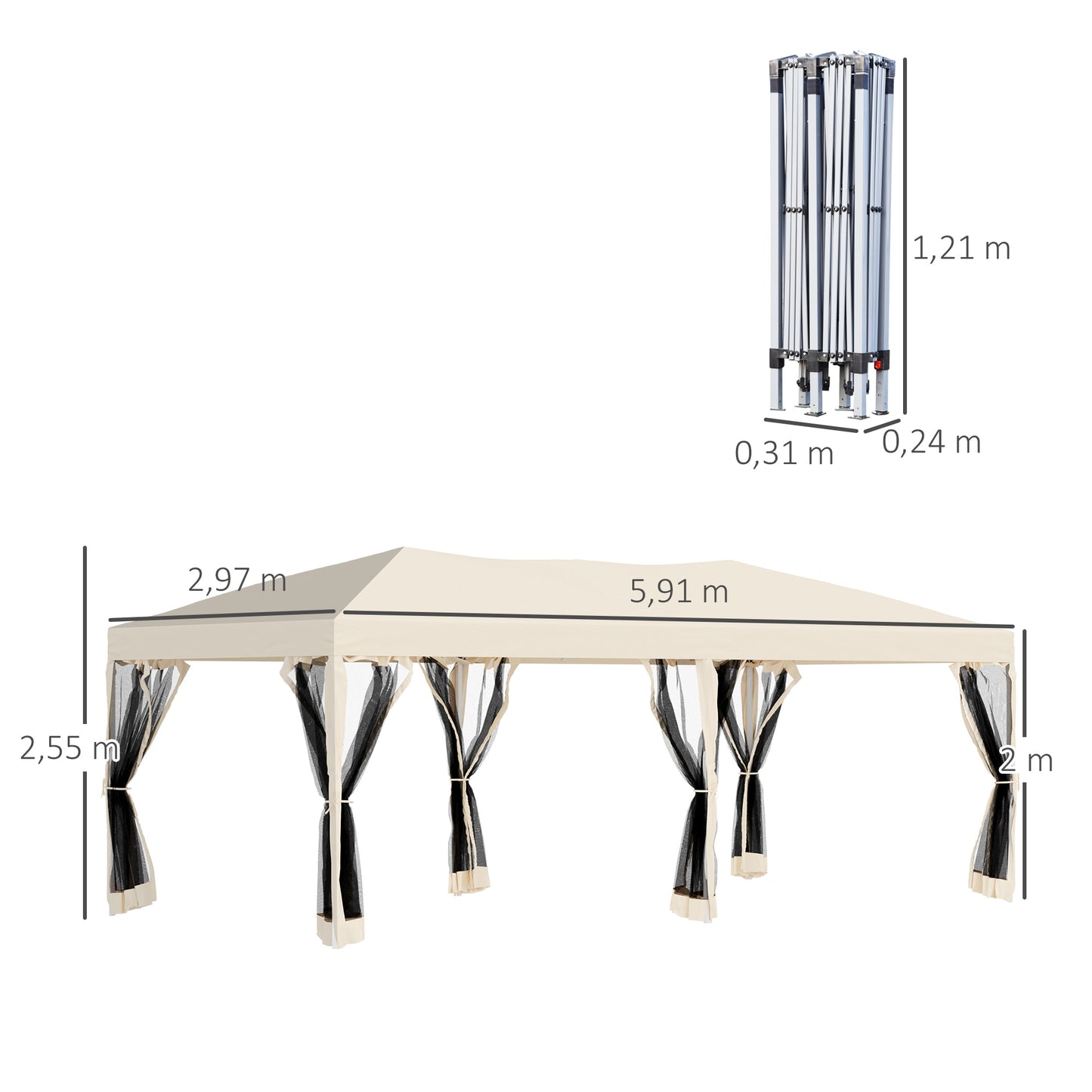 Outsunny Carpa 6x3m Plegable Gazebo Jardín Con Cortinas Mosquitera Bolsa_2