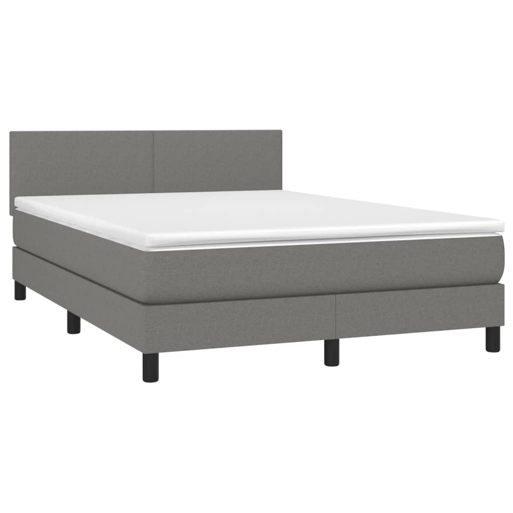 Cama Box Spring Con Colchón Y Led Tela Gris Oscuro 140x190 Cm / Vetonek_4