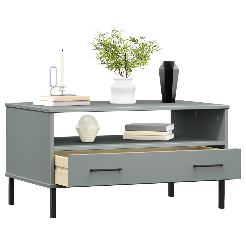 Mesa De Centro Patas Metal Oslo Madera Maciza Gris 85x50x45 Cm_1