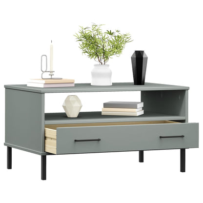 Mesa De Centro Patas Metal Oslo Madera Maciza Gris 85x50x45 Cm_1