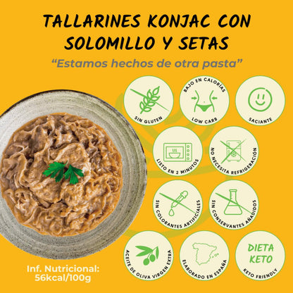 Tallarines konjac con solomillo de ternera y boletus The Konjac Shop 250g