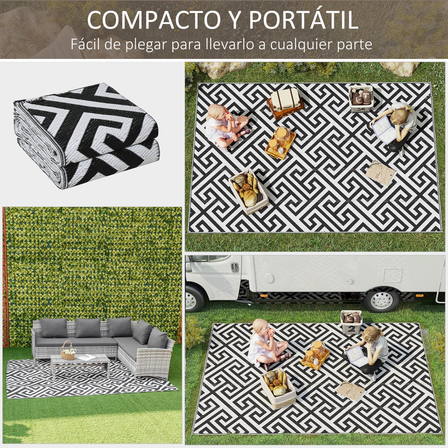 Outsunny Alfombra De Exterior Reversible 182x274 Cm Con Patrón Geométrico_3