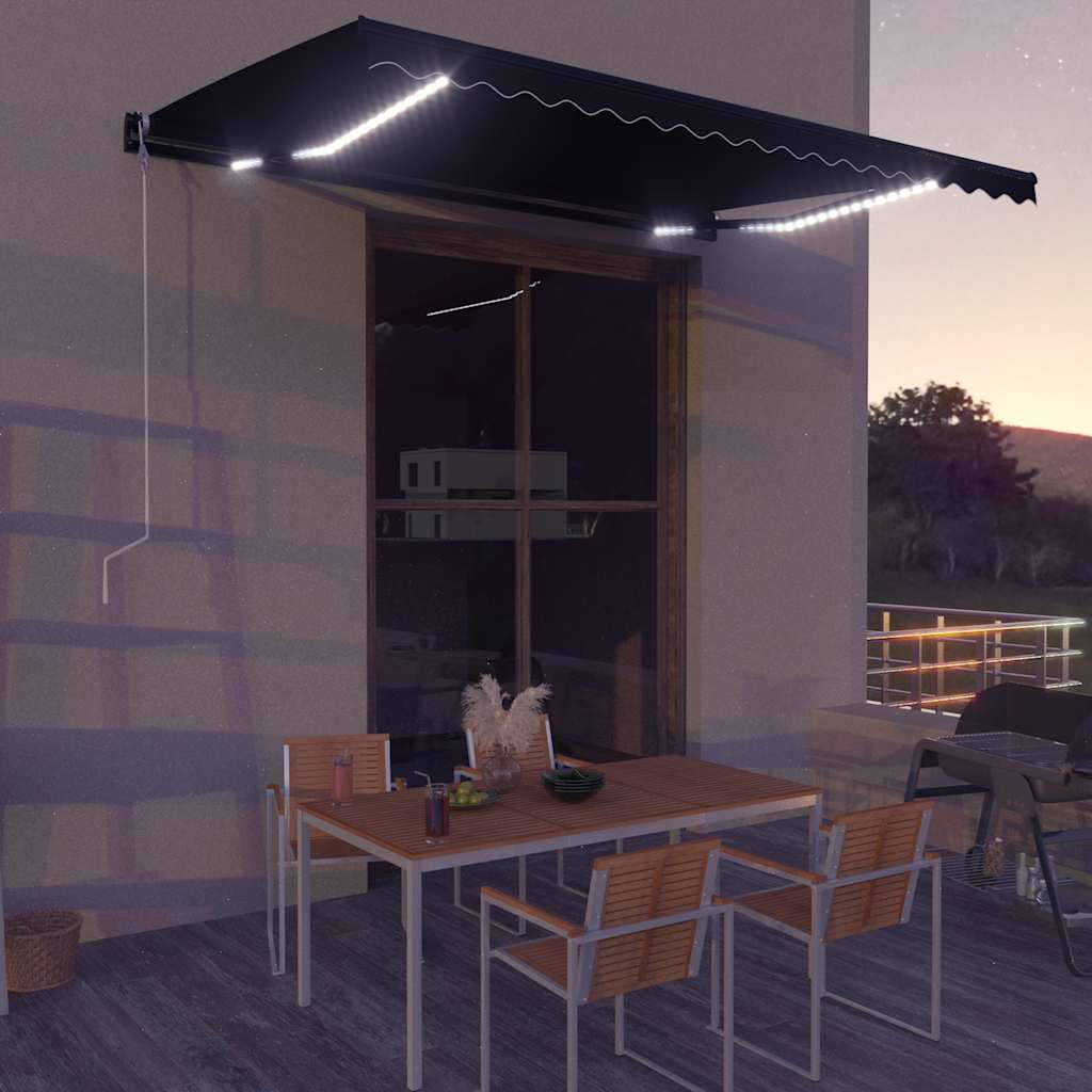 Toldo Retráctil Manual Con Led Gris Antracita 450x300 Cm_1