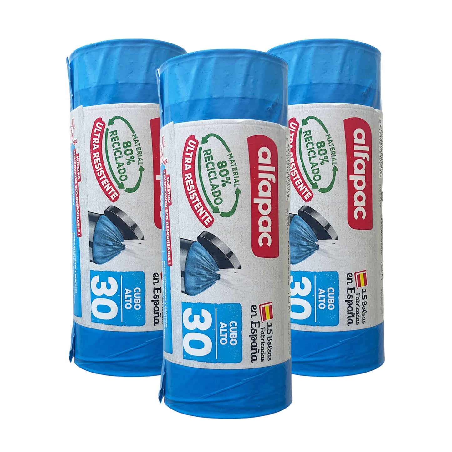 80% Reciclado 3 Rollos De 15 Bolsas De Basura 30l Con Autocierre_0