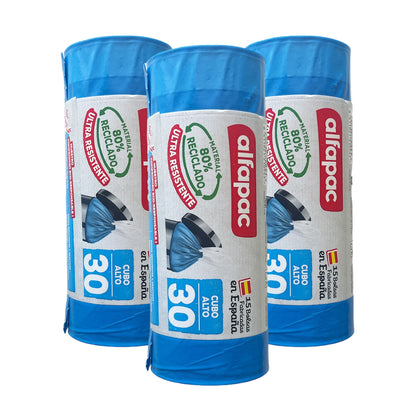 80% Reciclado 3 Rollos De 15 Bolsas De Basura 30l Con Autocierre_0