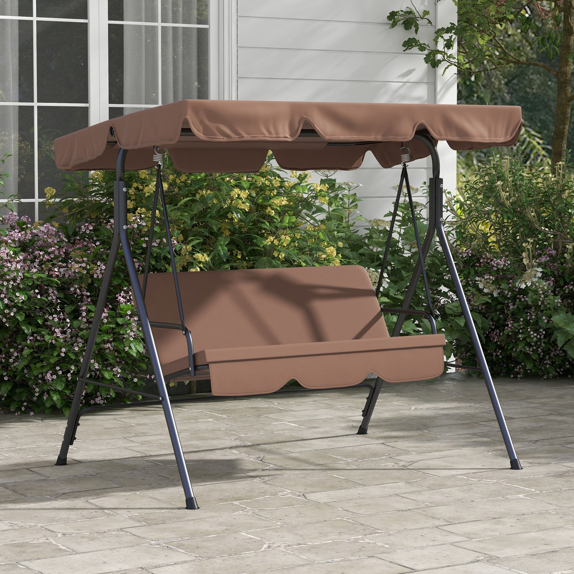 Outsunny Columpio De Jardín De 3 Plazas Con Techo Ajustable 172x110x153cm Marrón_1