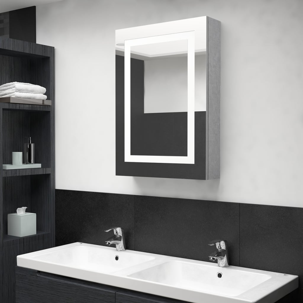 Armario De Baño Con Espejo Y Led Gris Hormigón 50x13x70 Cm_0