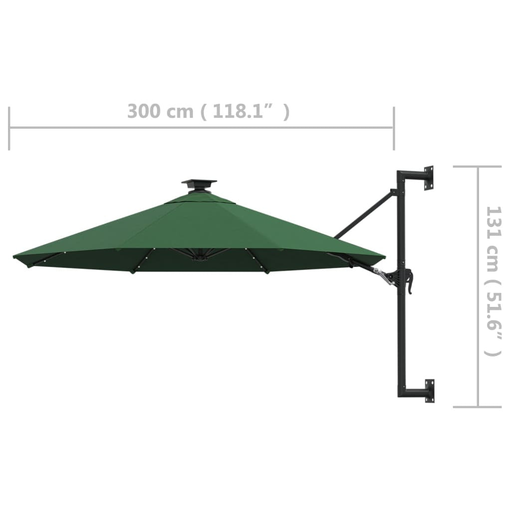 Vidaxl Sombrilla De Jardín De Pared Con Luces Led Verde 300 Cm_2