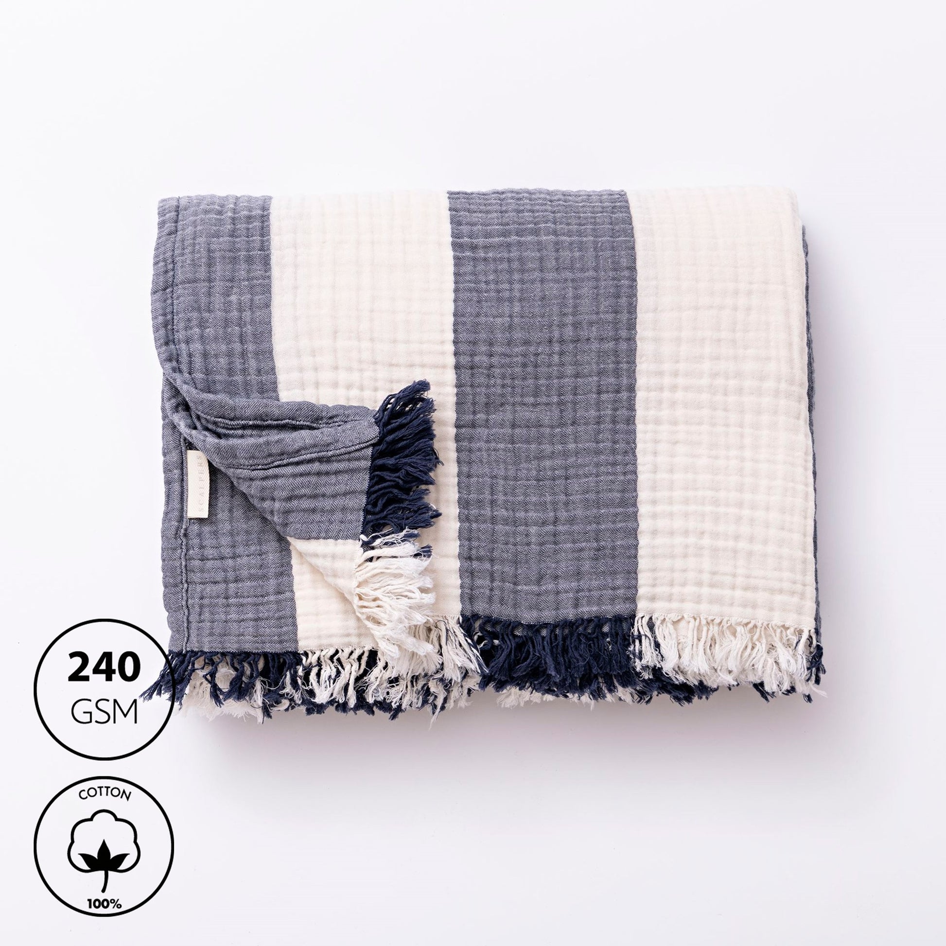 Manta Rayas 140x190cm 100% Algodón 240gsm Navy Mediterranean Scalpers Home