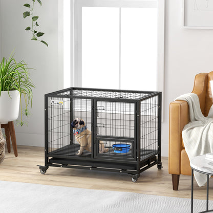 Pawhut Jaula Para Perros Grandes Con Soporte De Cuenco Y Puerta Doble Negro_1