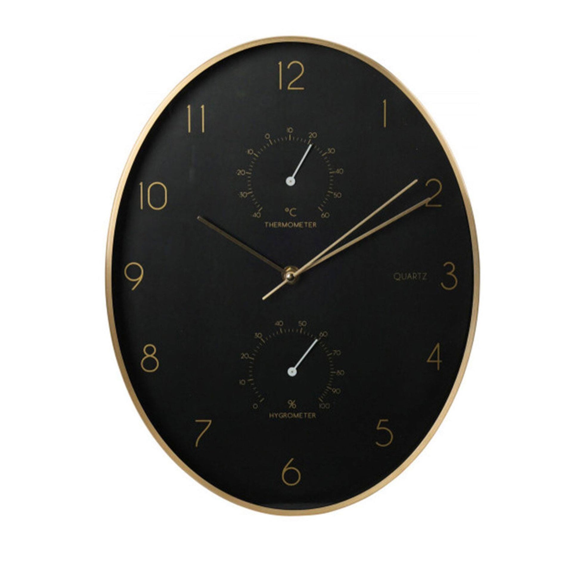 Well Home Reloj De Pared Moderno Con Termómetro E Higrómetro De Borde Dorado 34,5x27,1cm_0