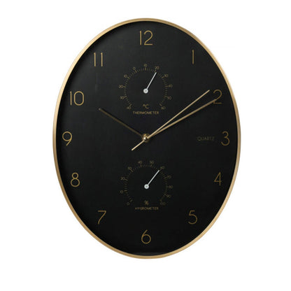 Well Home Reloj De Pared Moderno Con Termómetro E Higrómetro De Borde Dorado 34,5x27,1cm_0