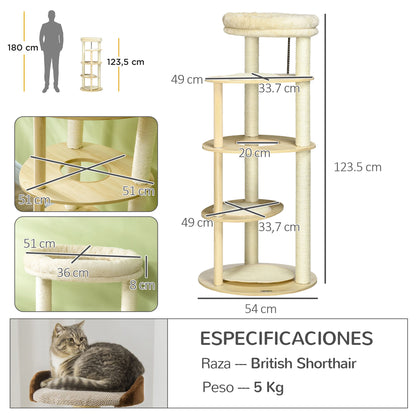 Pawhut Árbol Rascador Para Gatos De Madera 123,5 Cm Con Múltiples Plataformas_2