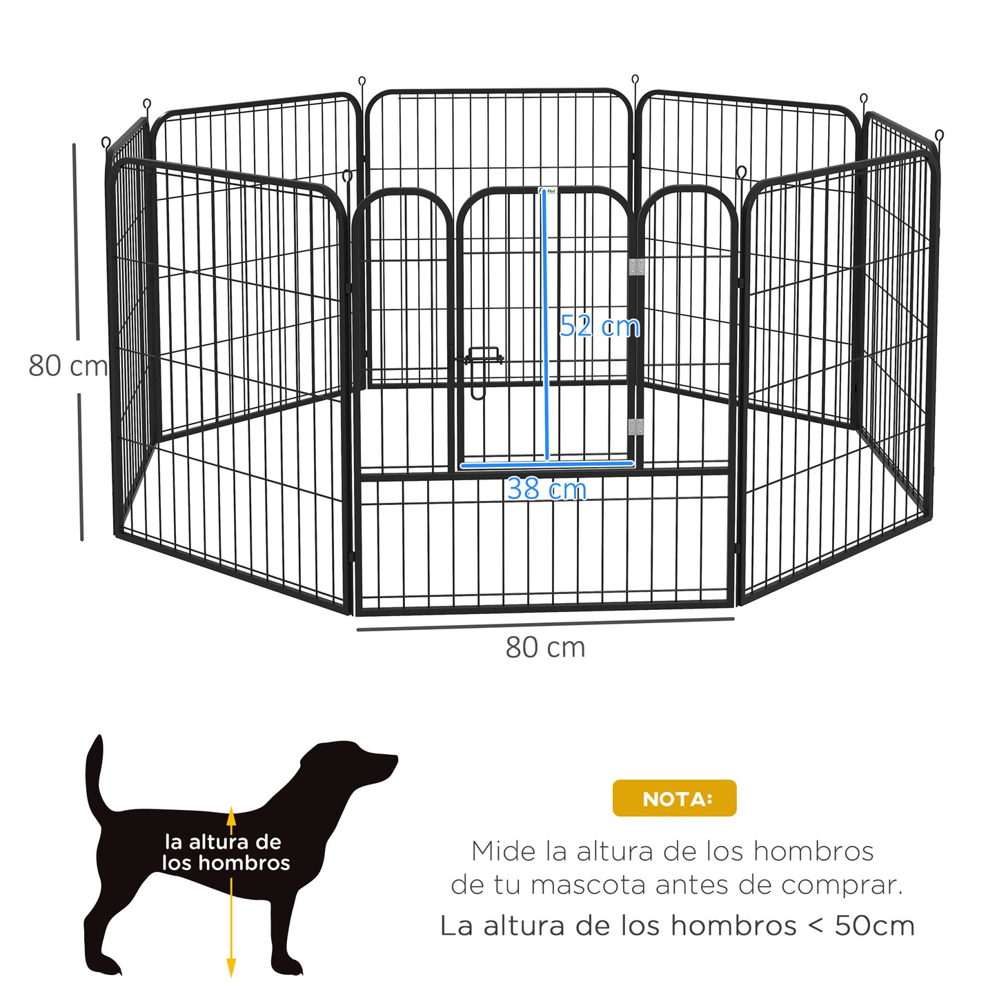 Pawhut Parque Para Mascotas 8 Vallas 80x80 Cm Corral Plegable Puerta Y Doble_2