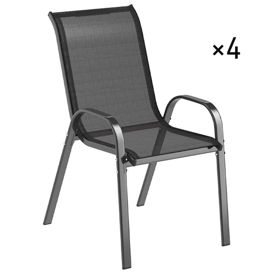 Outsunny Juego De 4 Sillas De Jardín Exterior Apilables 54x71x93 Cm Negro_0