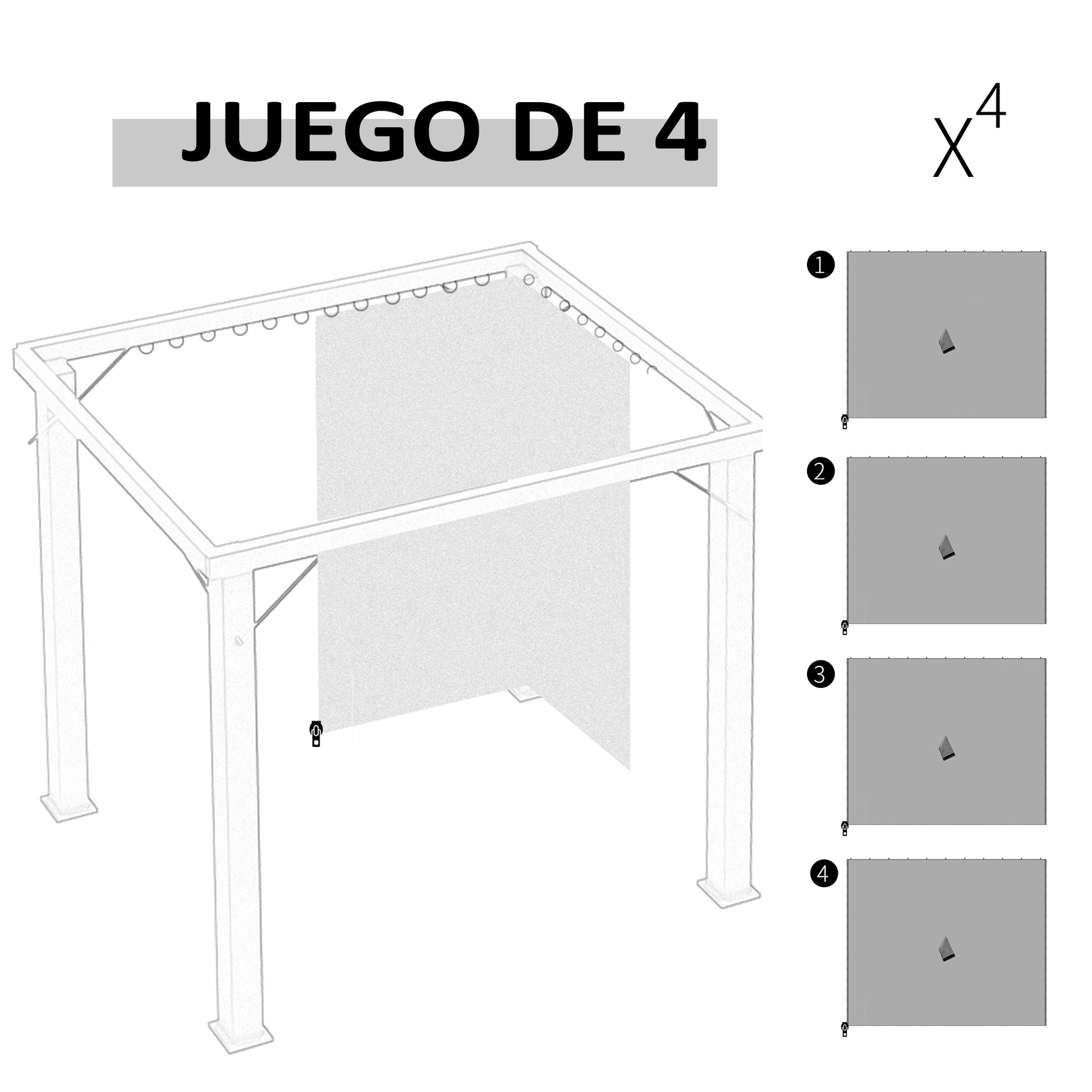 Outsunny 4 Paredes Laterales Para Cenador 3x2 M Sin Ventanas Gris Claro_3