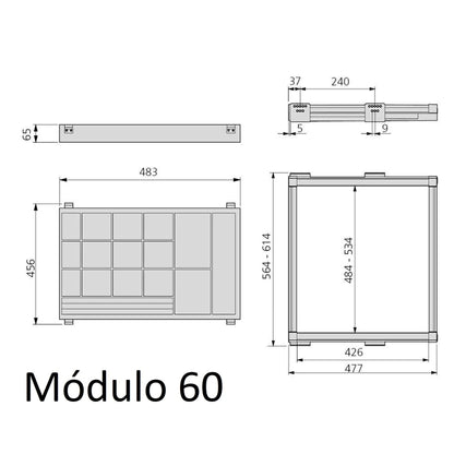 Emuca Kit Joyero y Bastidor de guías, regulable Módulo 60