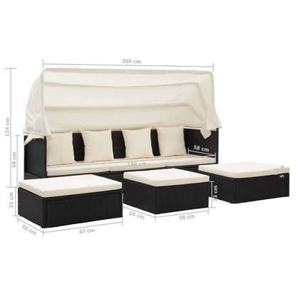 Vidaxl Tumbona Cama Jardín Techo Ratán Sintético Negro_2