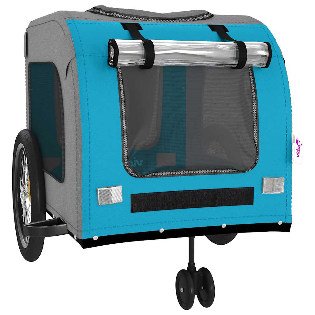 Remolque De Bicicleta Mascotas Hierro Tela Oxford Azul Gris_4