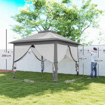 Outsunny Carpa Plegable 3,3x3,3 M Con Altura Ajustable Doble Techo Anti-uv Gris_2