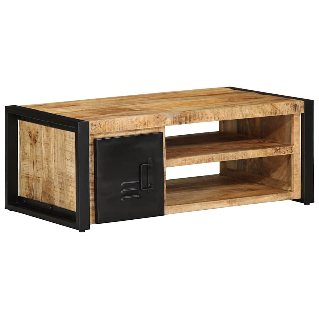 Mesa De Centro De Madera Maciza De Mango Rugosa 90x50x36 Cm_0