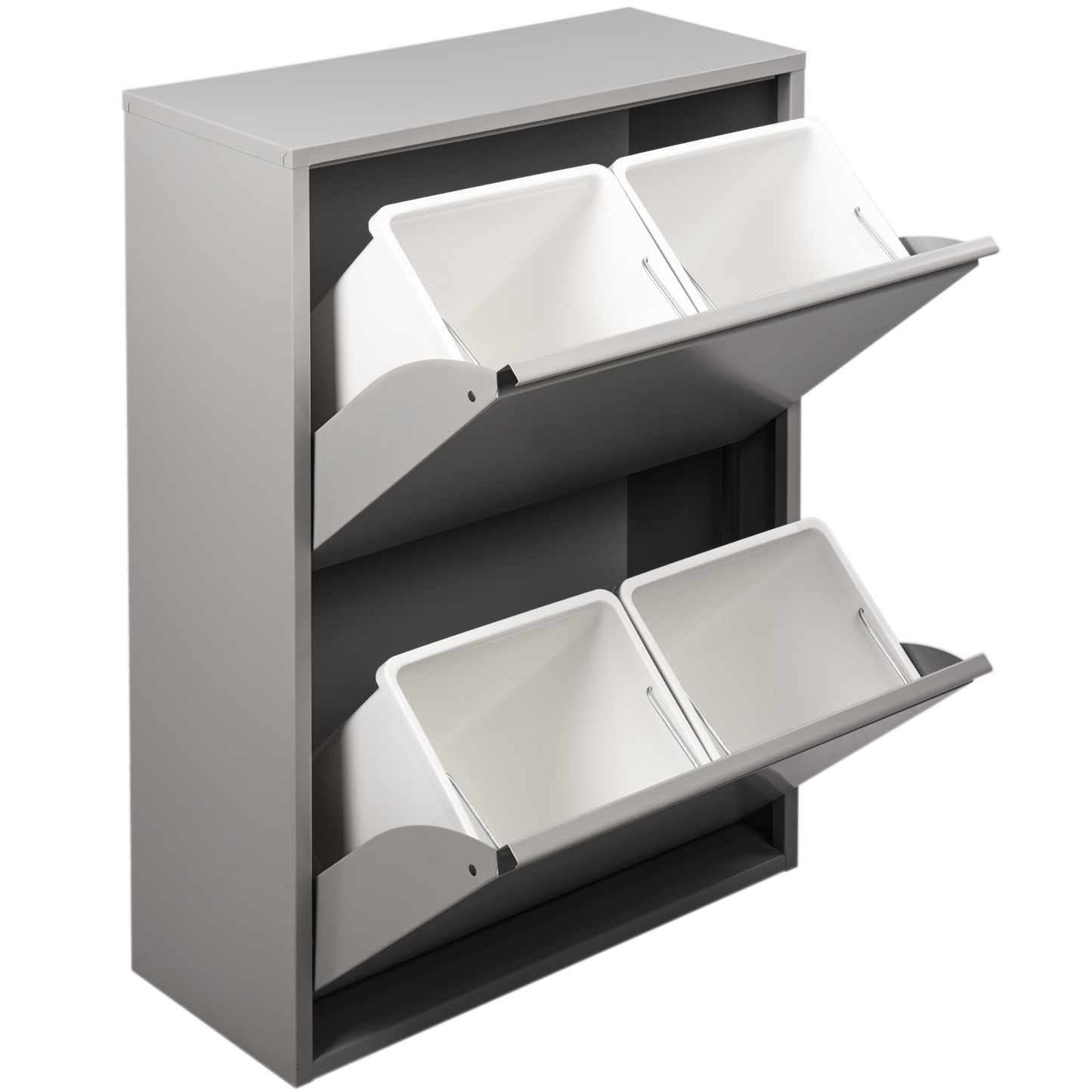 Cubo De Basura Metálico Con 4 Compartimentos Gris Oscuro Para Reciclaje_0