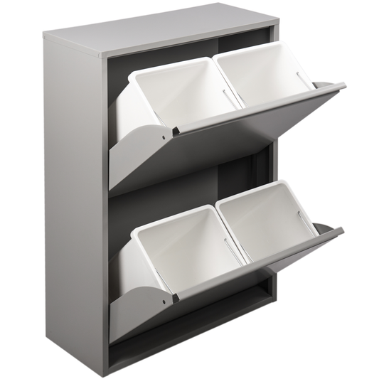 Cubo De Basura Metálico Con 4 Compartimentos Gris Oscuro Para Reciclaje_0