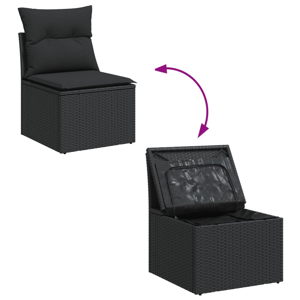 Set De Sofás De Jardín 7 Pzas Con Cojines Ratán Sintético Negro / Vetonek_2