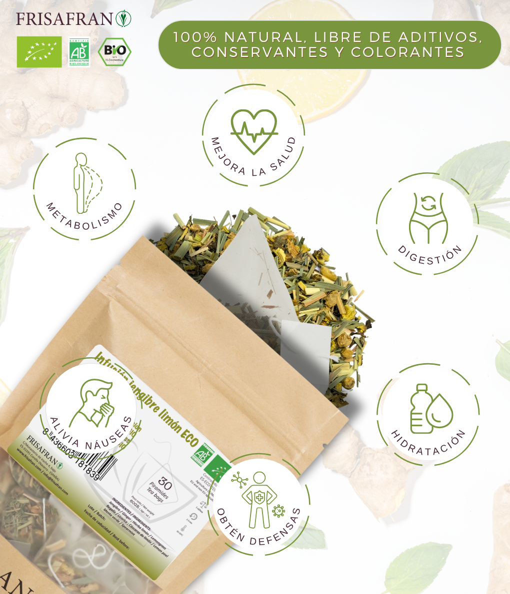 Infusión De Jengibre-limón Ecológica |granel | Calidad | Frisafran 100 G_1