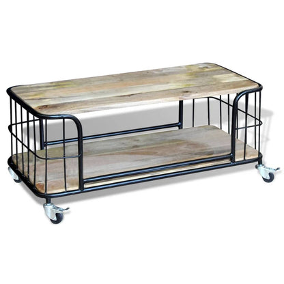 Mesa De Centro De Madera Maciza De Mango 100x50x35 Cm_3
