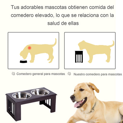 Pawhut Comedero Elevado Para Perros Con Soporte Y 2 Cuencos Extraíbles Acero_5