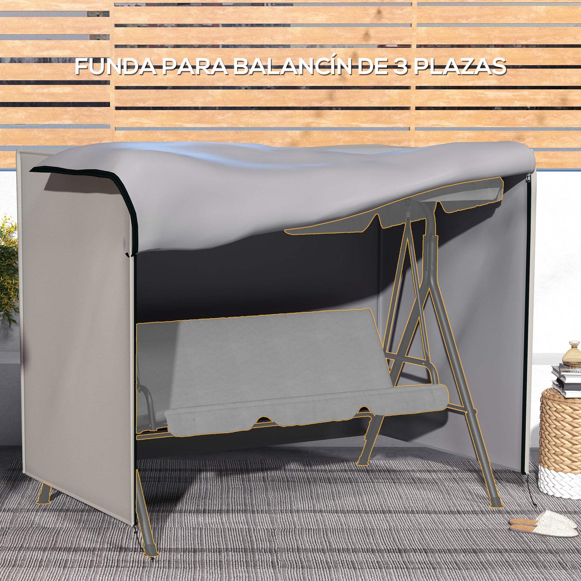 Outsunny Funda Balancín Jardín Con 2 Cremalleras 205x124x164 Cm Gris Claro_4