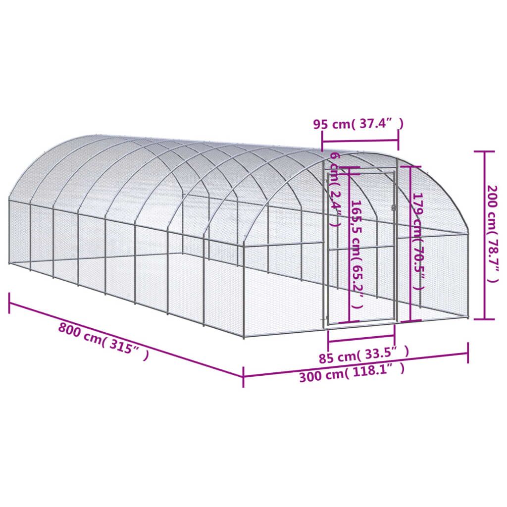 Vidaxl Gallinero De Exterior De Acero Galvanizado 3x8x2 M_2