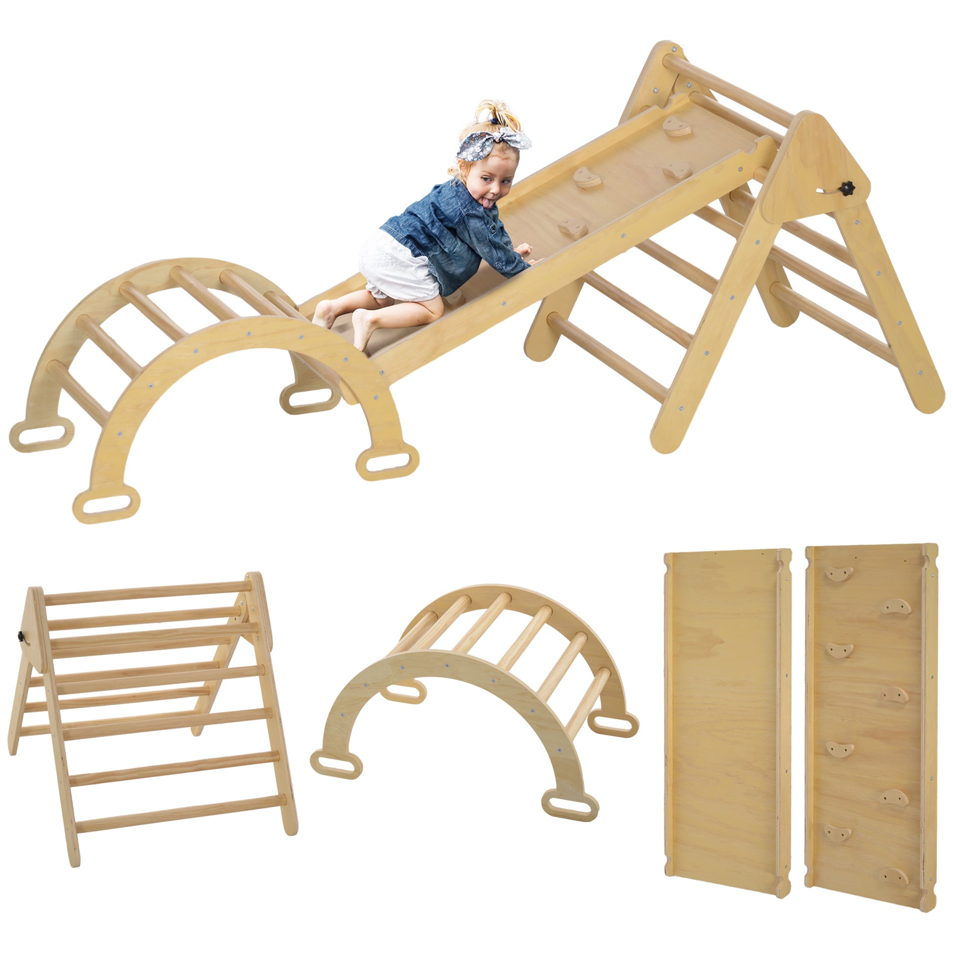 Aiyaplay 5 En 1 Triángulo De Escalada Montessori Con Arco Y Rampa_0