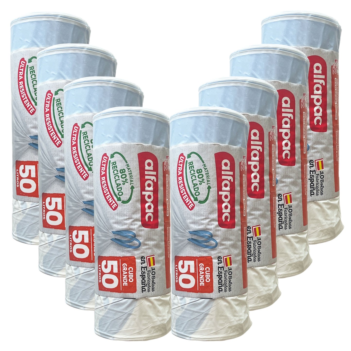 80% Reciclado 8 Rollos De 10 Bolsas De Basura 50l Con Autocierre_0