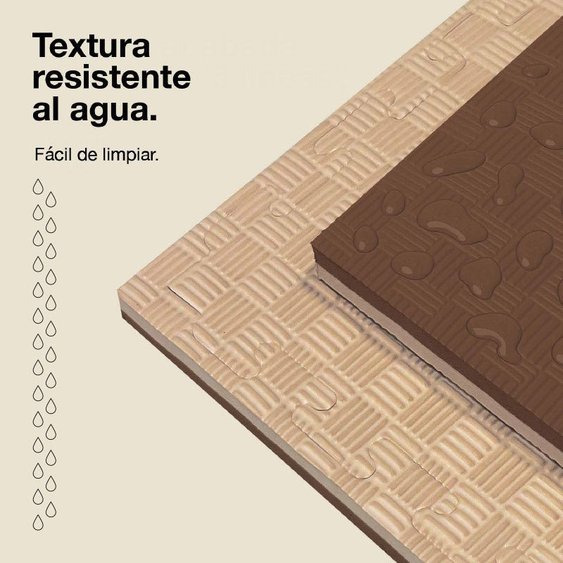 Jowy Tatami Puzzle 2cm 100x100cm, Pack 4 Unidades – Superficie 5 Líneas Marrón/beige