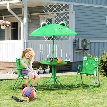 Outsunny Mesa Y Sillas Infantil De Jardín Plegable Con Sombrilla Ajustable Verde_1