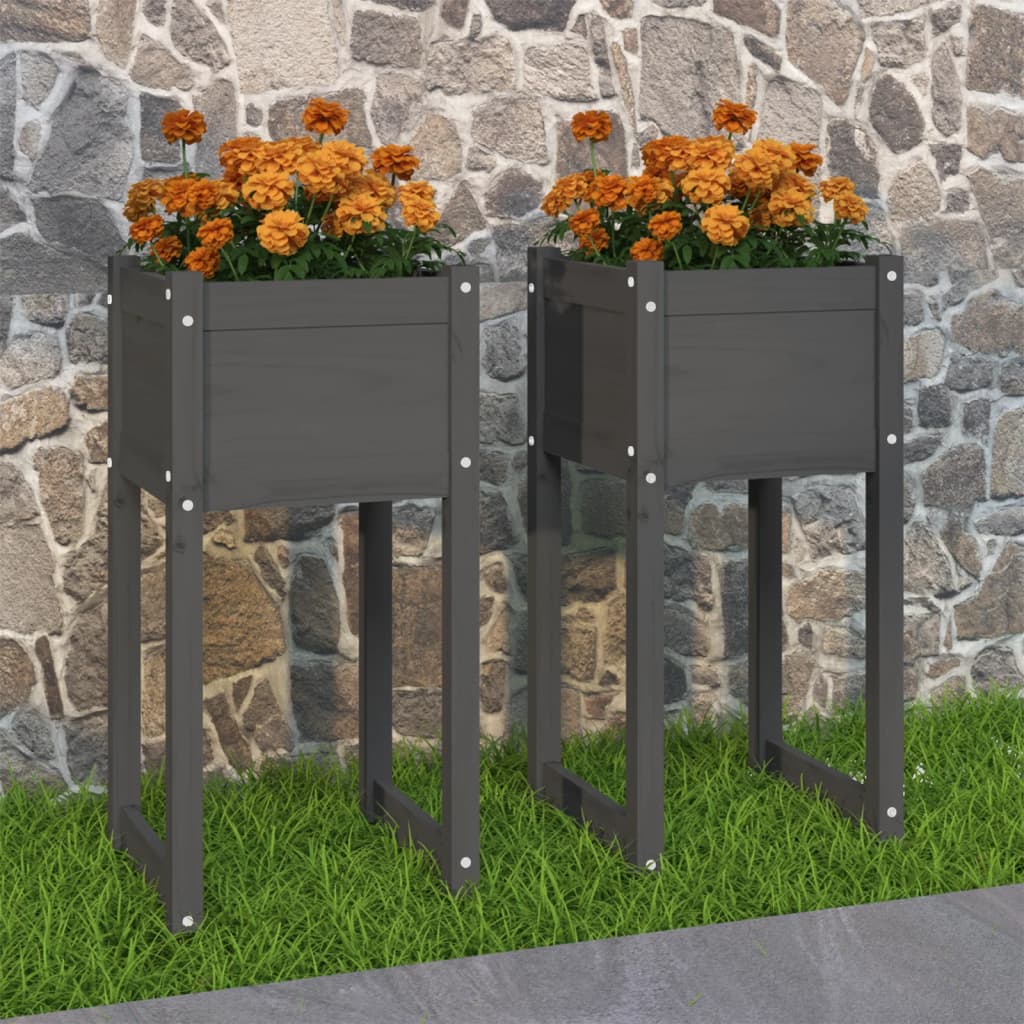 Jardinera 2 Unidades Madera Maciza De Pino Gris 40x40x81 Cm_1