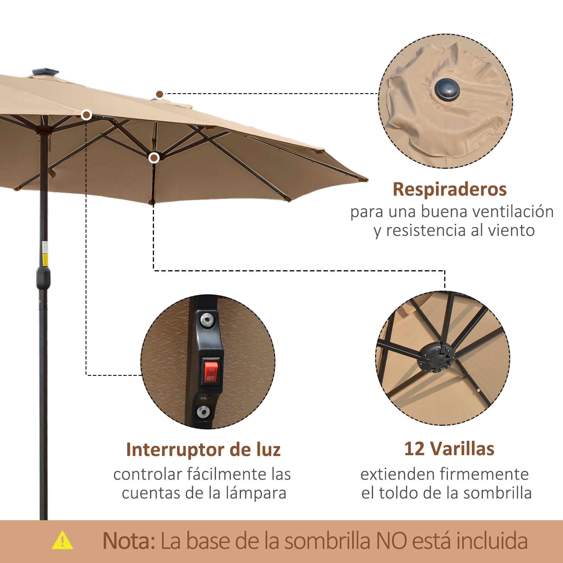 Outsunny Sombrilla Doble Con 48 Luces Led_4