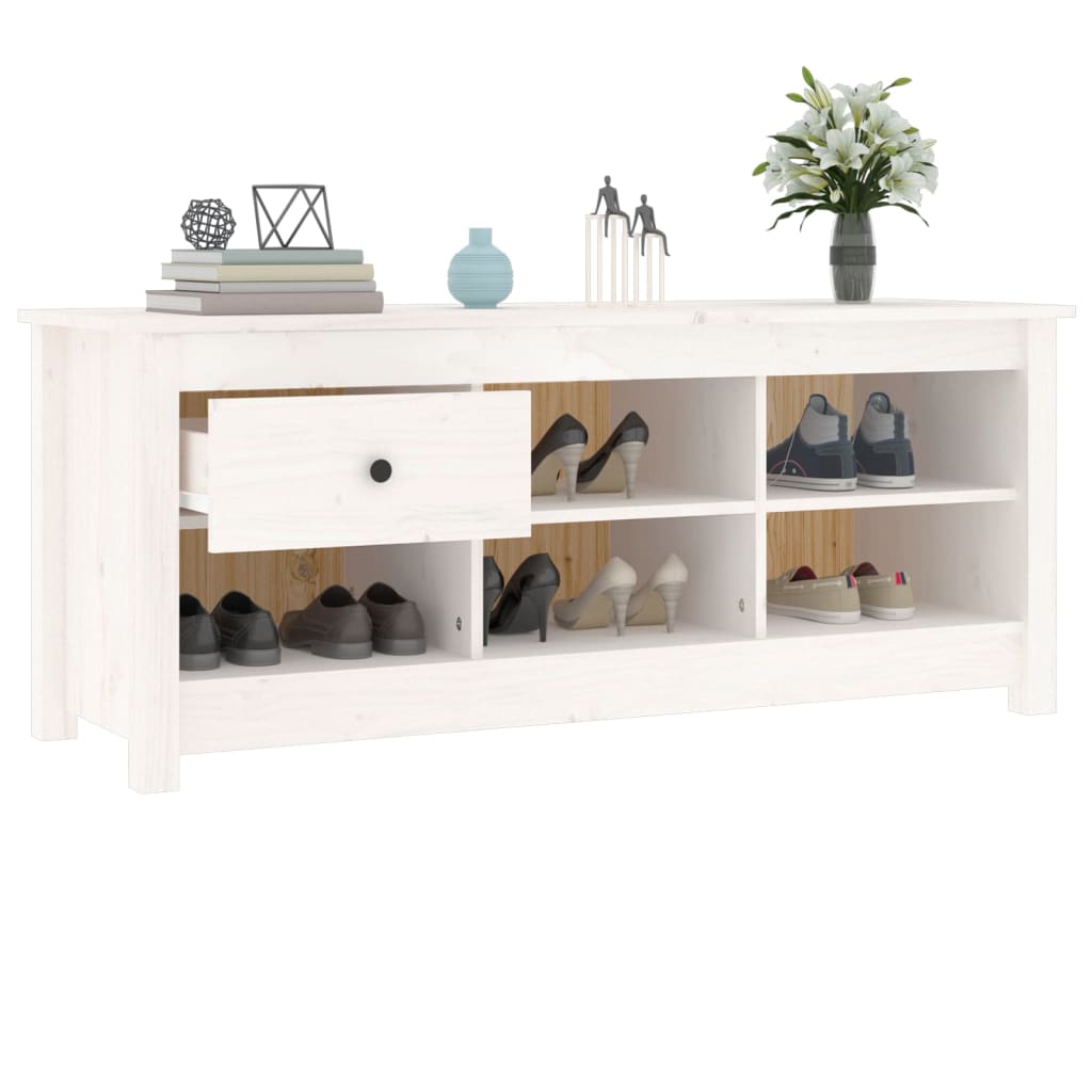Armario Zapatero De Madera Maciza De Pino Blanco 110x38x45,5 Cm / Vetonek_0