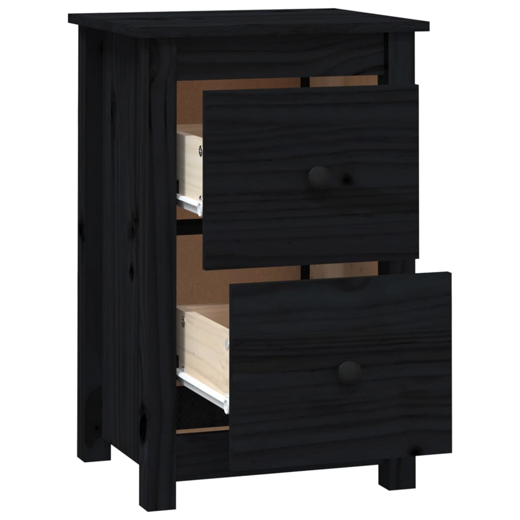 Mesitas De Noche 2 Uds Madera Maciza De Pino Negro 40x35x61,5cm_2