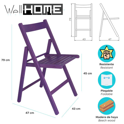 Well Home Mobiliario & Decoración - Pack 4 Sillas Bas En Madera De Haya, Acabado Lila