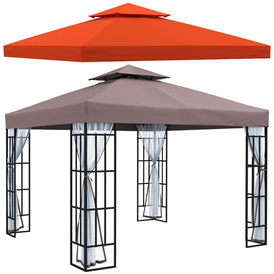 Outsunny Conjunto De 1 Cenador De Jardín 3x3 M Y 1 Techo De Repuesto Café Y Teja_0