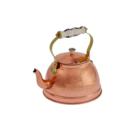 Tetera De Cobre Martillado Con Asa De Porcelana 1.5l, Diseño Clásico_0
